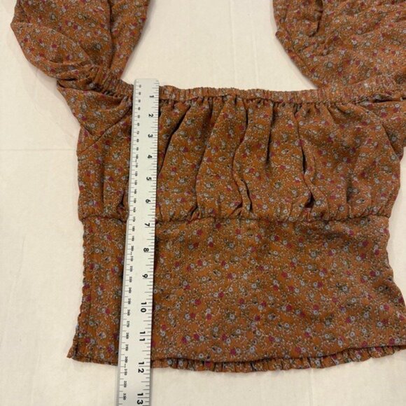ASTR the label off the shoulder boho floral chiffon sleeve crop top size XS - Picture 8 of 11
